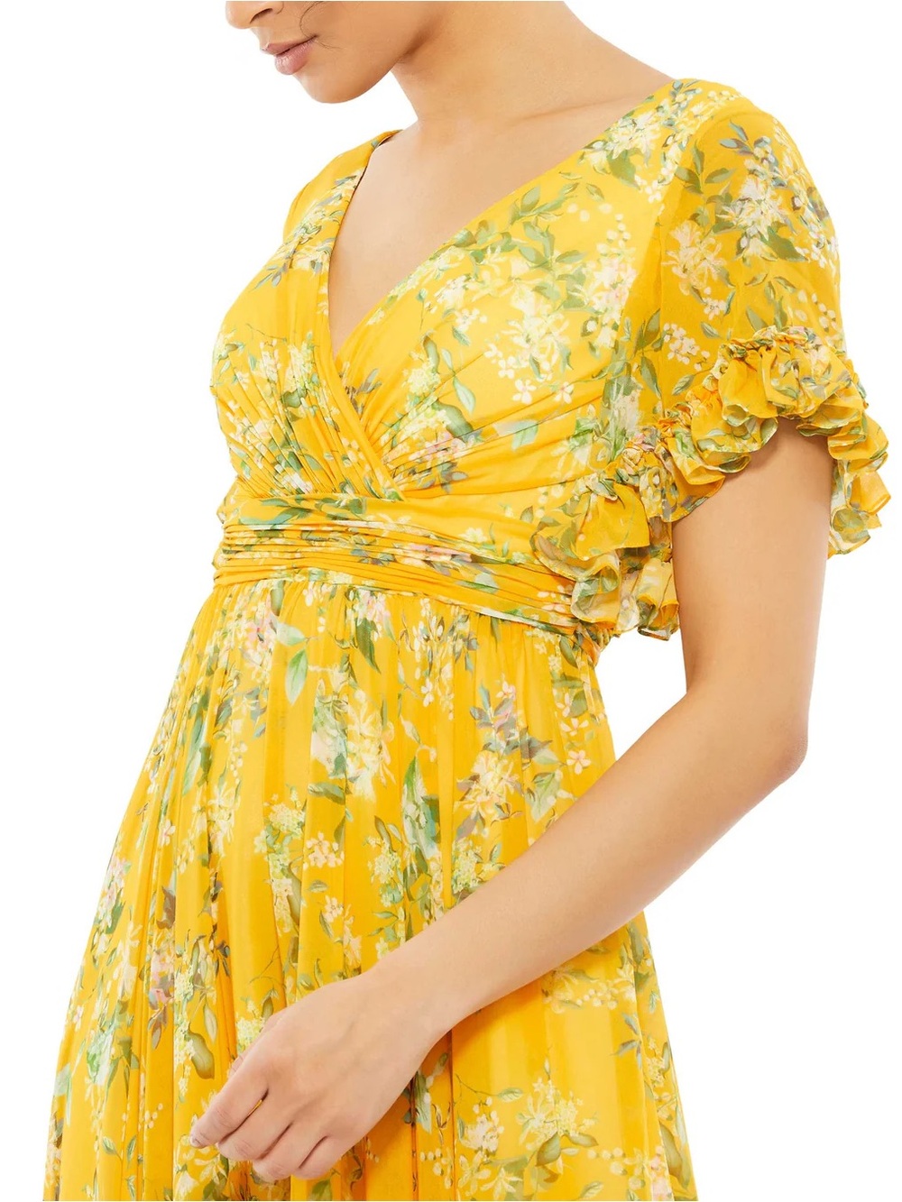 Mac Duggal Yellow Multicolor Flounce Sleeve Floral Maxi Dress 12 - Picture 9 of 9